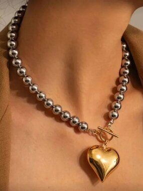 Silver and Gold Heart necklace Q382